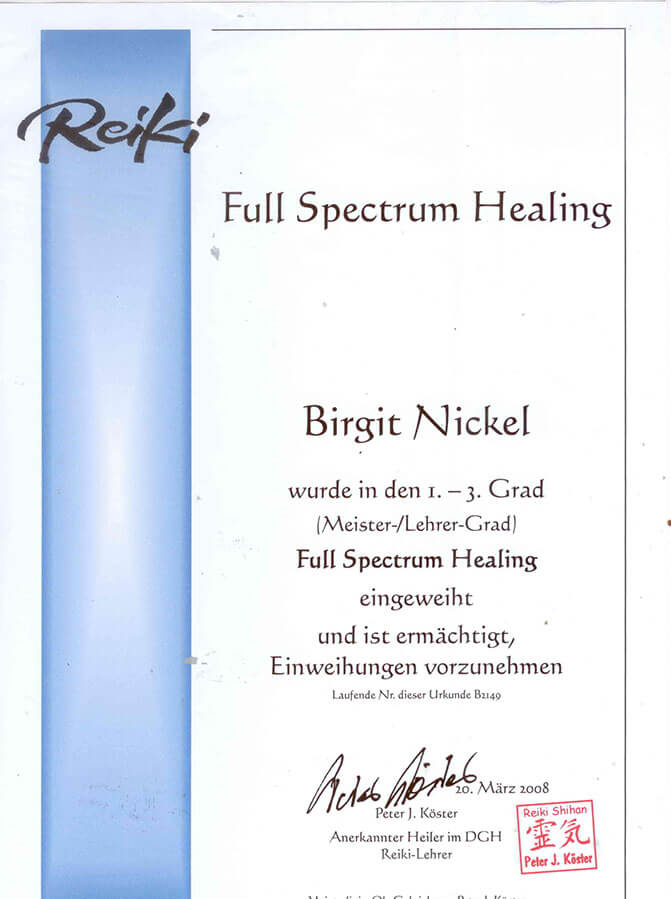 Zertifikat Fullspectrum Healing